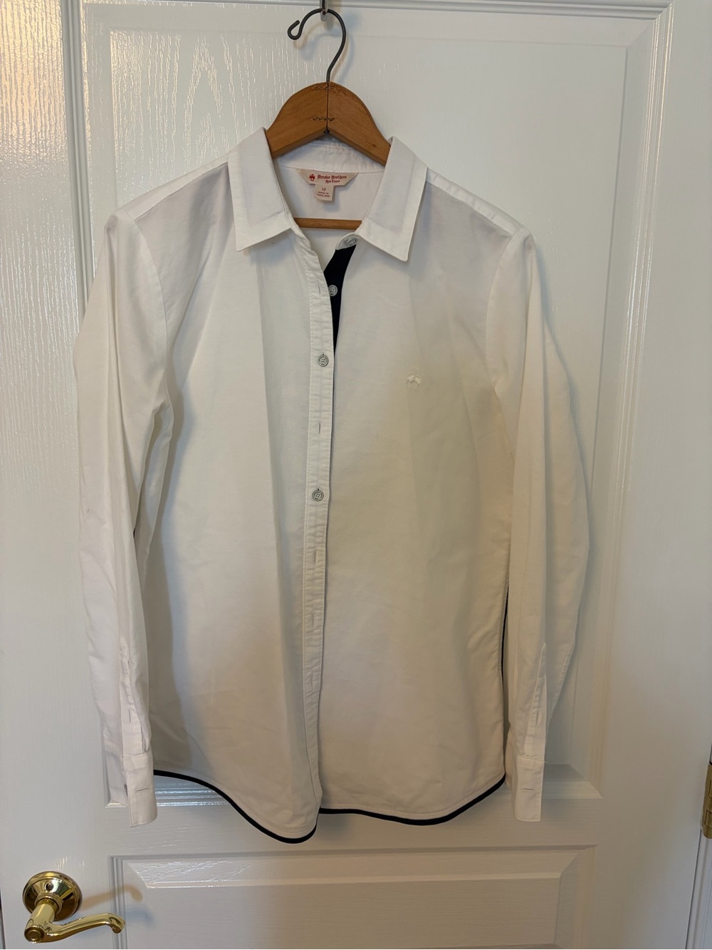 Brooks Brothers White Button-Down Shirt with Navy Blue Trim